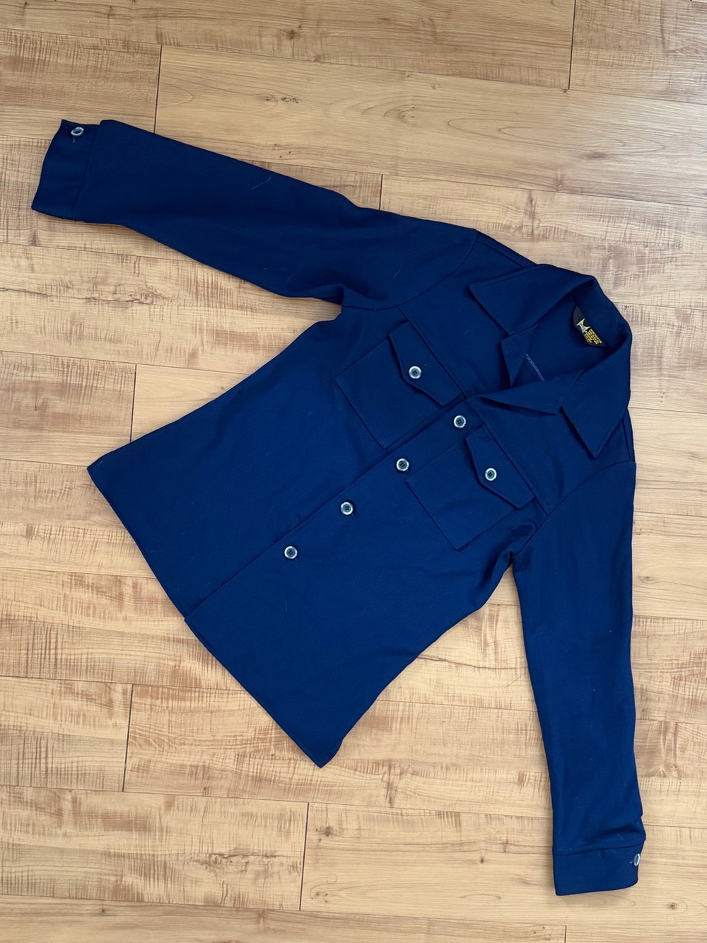 Vintage 70s Navy Blue Long Sleeve Button Front Shirt Jacket